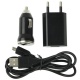 Cargador de Red y Coche USB 3 en 1 Micro USB Negro 1A