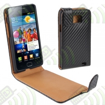 Funda Solapa Samsung S2 i9100 Negra Fibra de Carbono