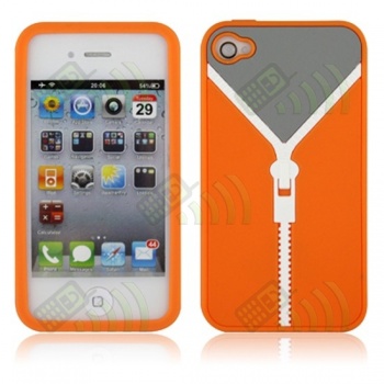 Funda Silicona Iphone 4 Jersey Cremallera Naranja